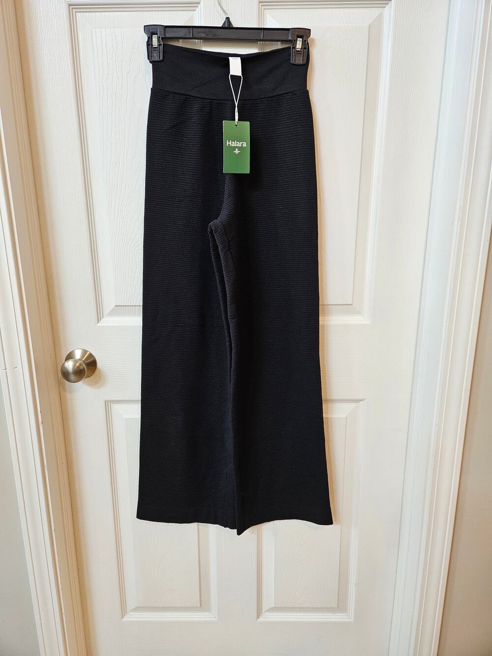 Halara Womens XS Black Waffle Knit Wide Leg Pants High Rise Pull On NWT